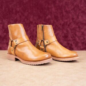 Frye Veronica Harness Short Women Caramel Full Grain Moto Leather Boots sz 9.5